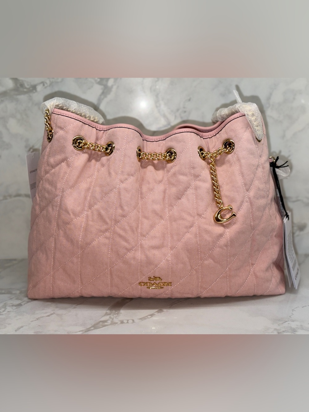 Coach Quilted Drawstring Shoulder Bag - Blush Pink with Gold Hardware